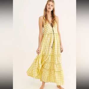 Free People Yellow Checkered Maxi Dress